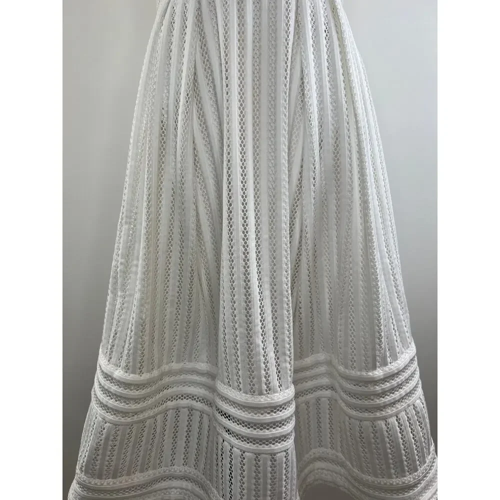 H&M White A-Line Laser Cut Knee Length Women's Skirt Size 2 NEW